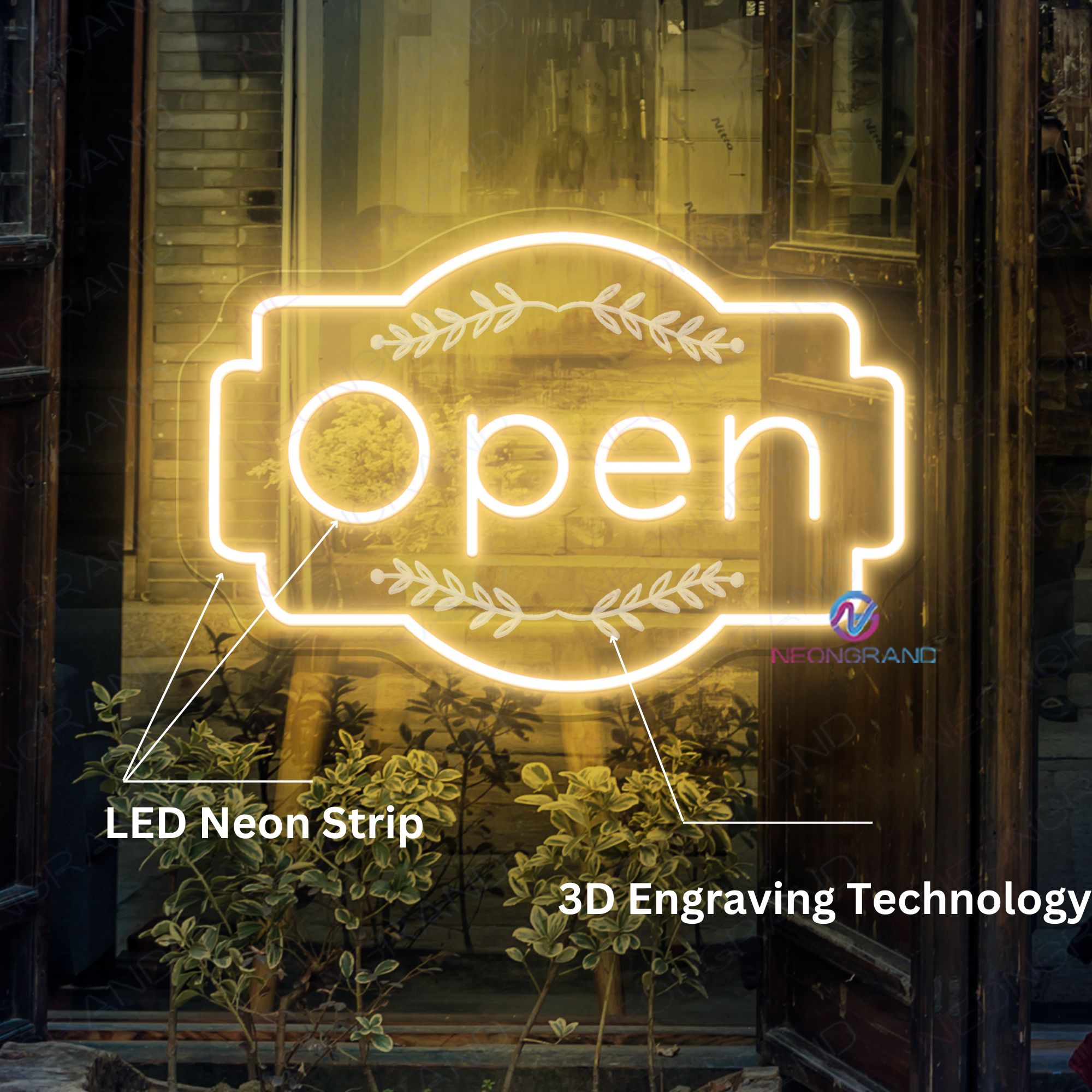 Large Neon Open Sign Storefront Engraved Led Light Super Bright Remote Included