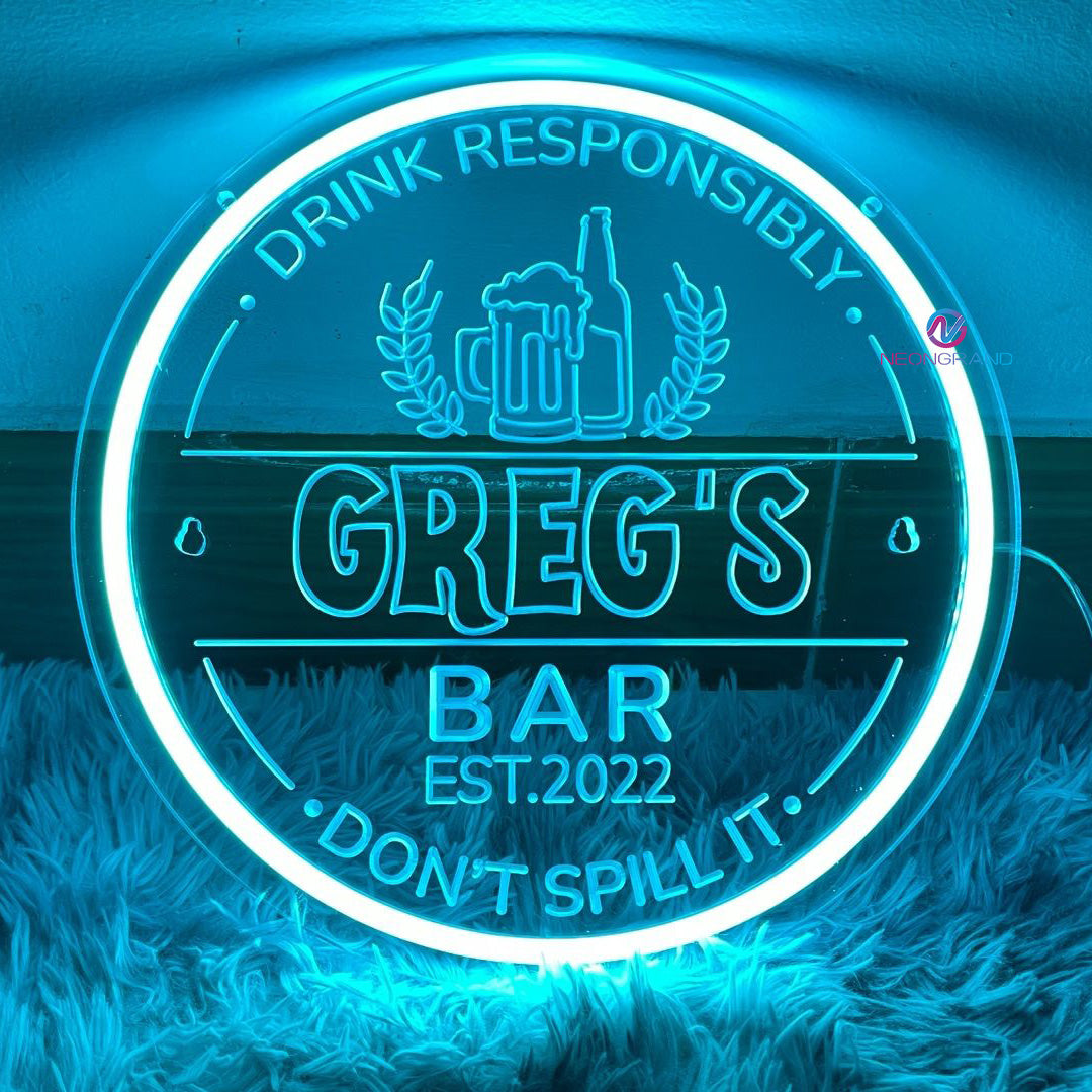 Custom Neon Bar Lights 3D Engraved Name Led Sign