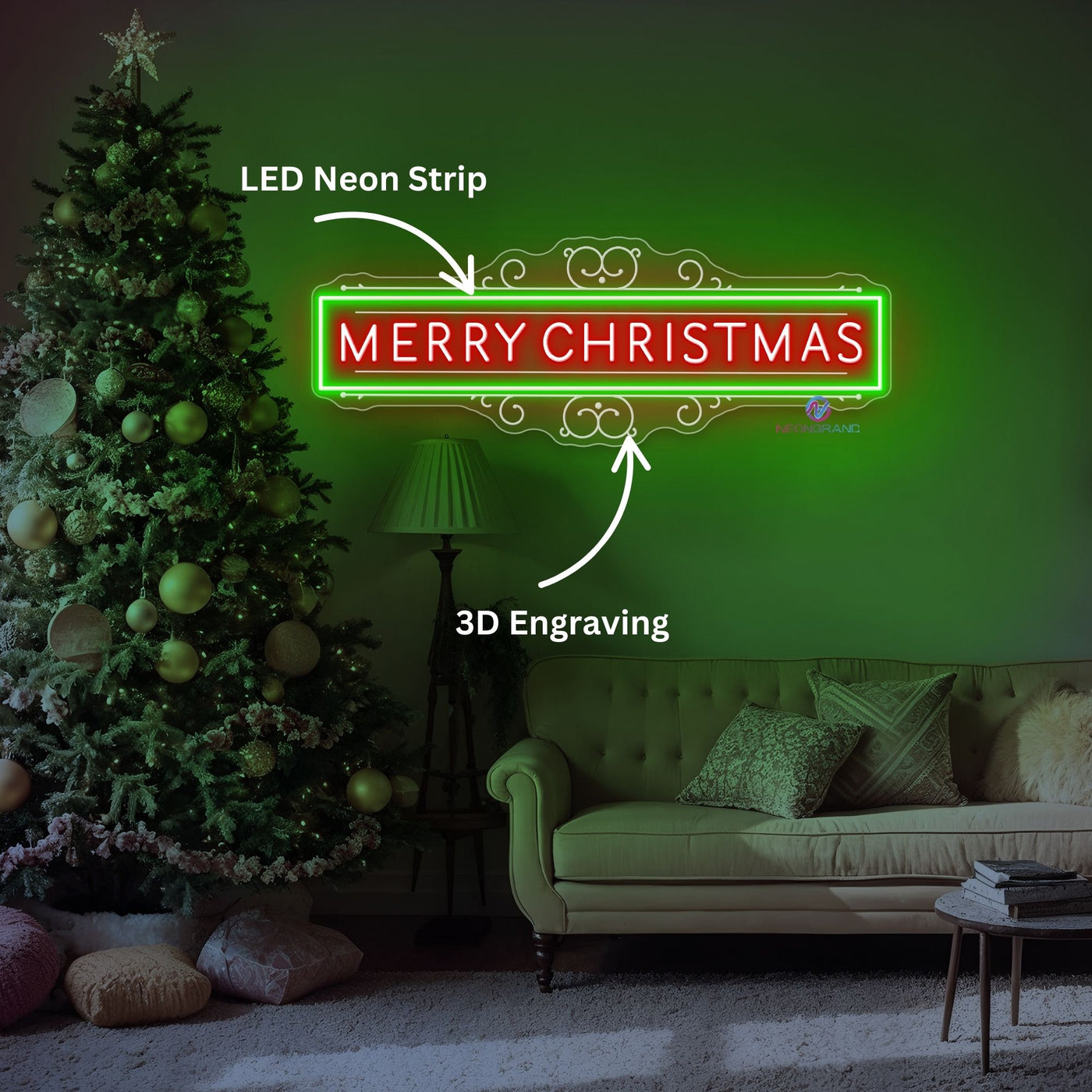 Merry Christmas Neon Sign Large Engraving LED Light