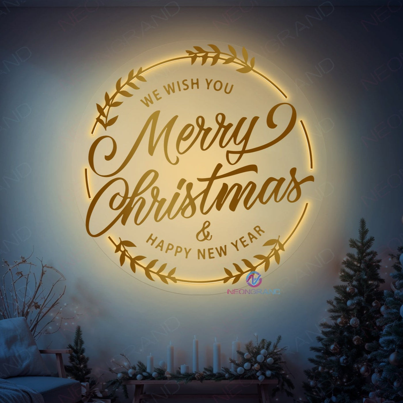 Merry Christmas Neon Sign Acrylic Metal Backlit Xmas Led Light