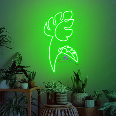 Monstera Neon Light Aesthetic Green Leaves Led Sign