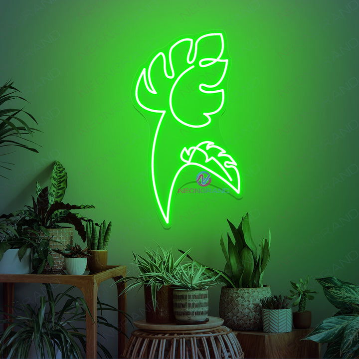 Monstera Neon Light Green Leaves Led Sign