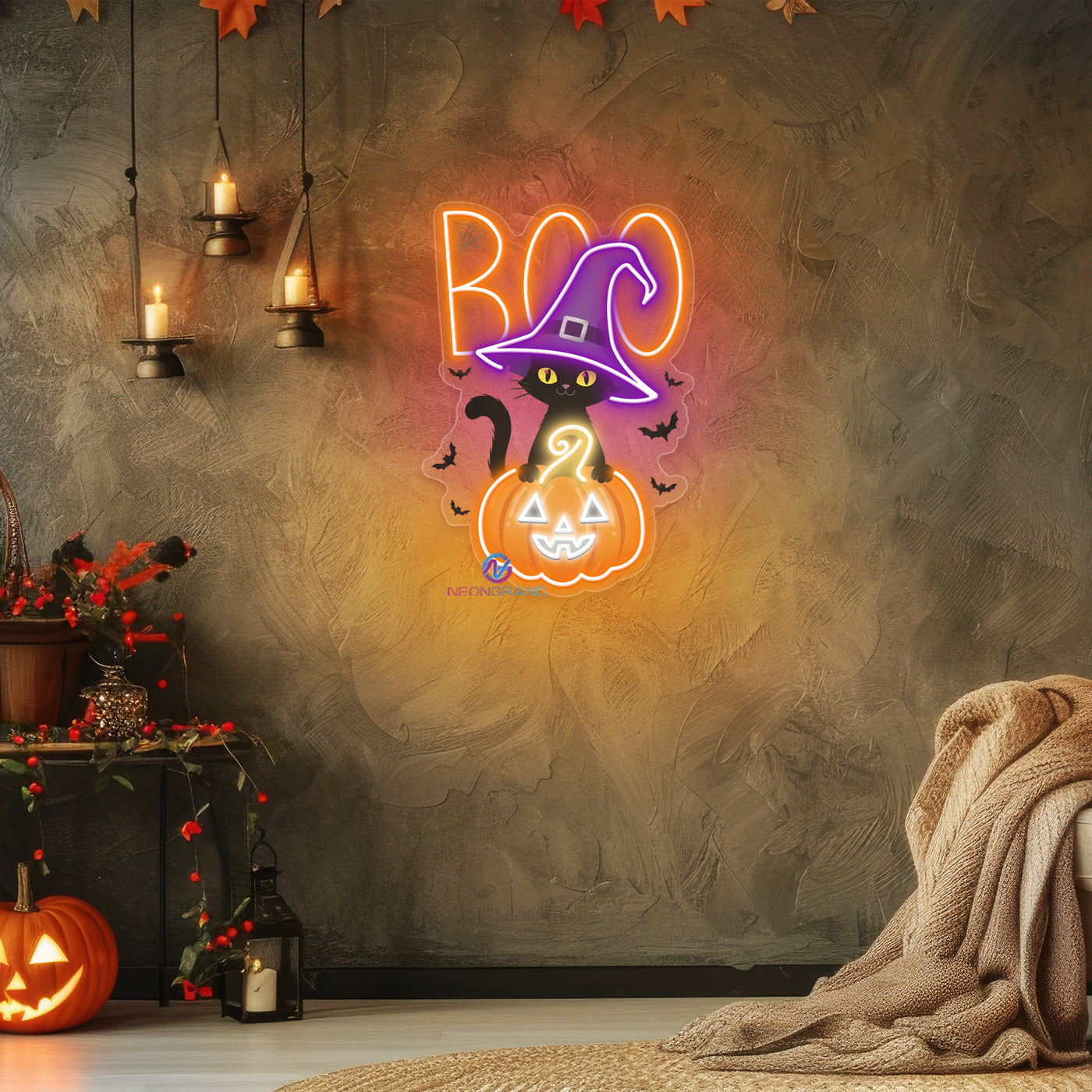 Neon Boo Sign UV Printing Halloween LED Light