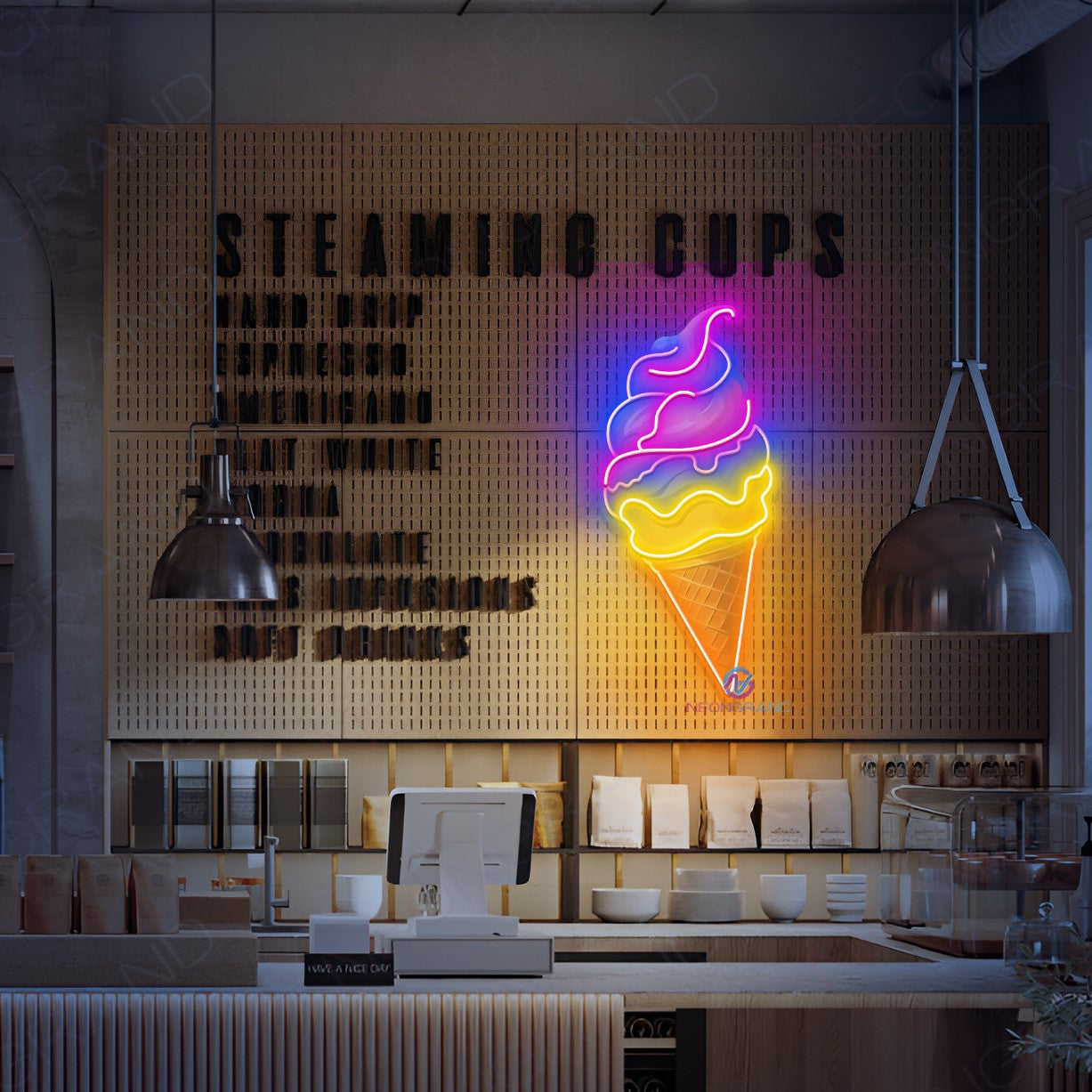 Neon Ice Cream Sign UV-Printing Coffee Led Light