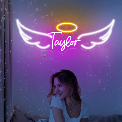 Neon Last Name Sign Custom Angel Wings LED Light