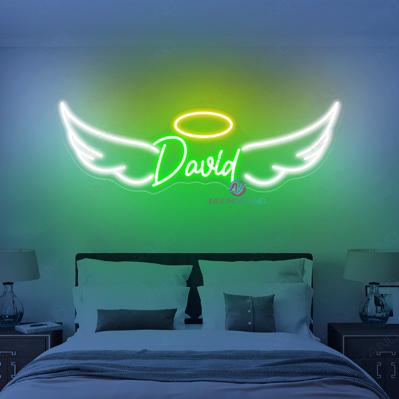 Neon Last Name Sign Custom Angel Wings LED Light