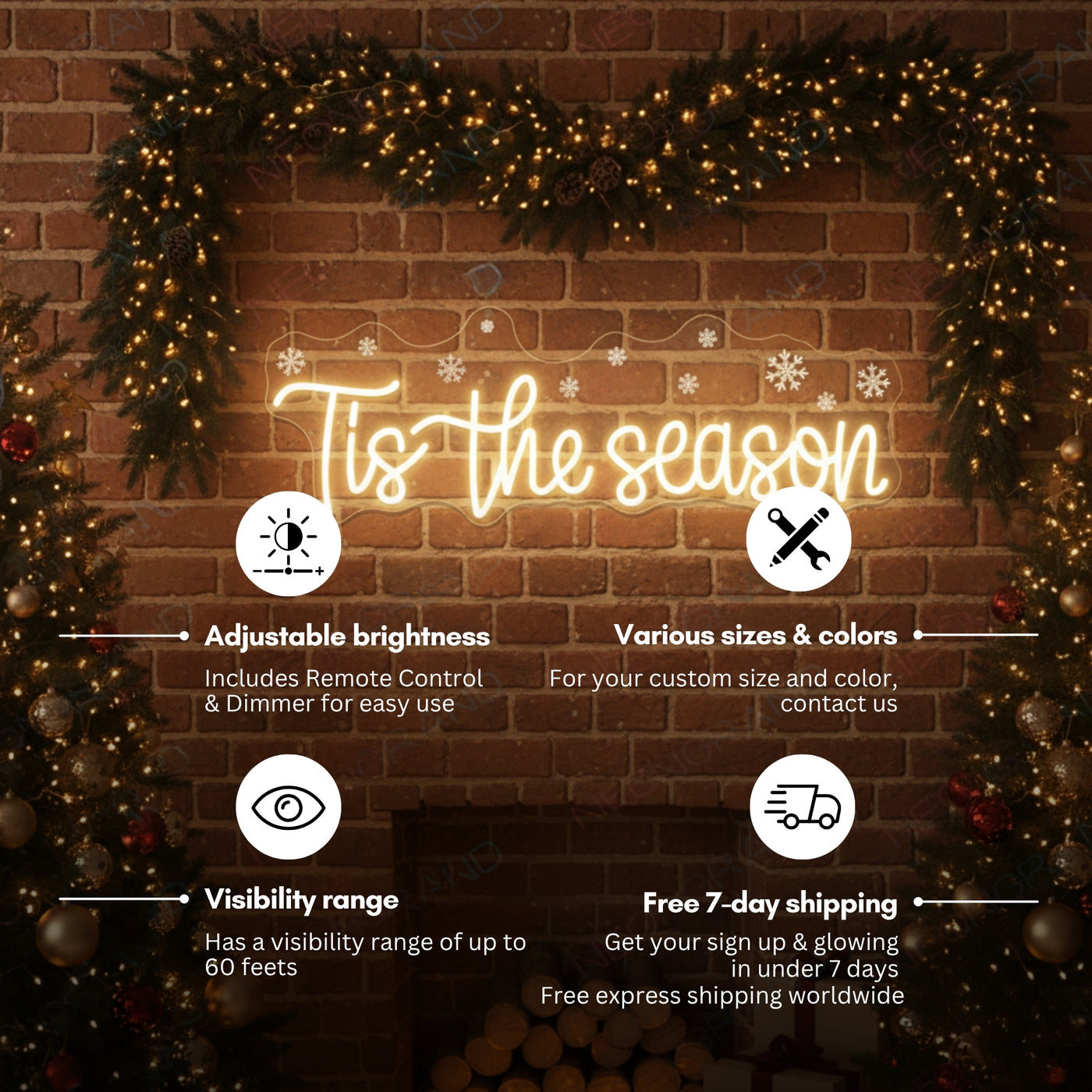 Tis The Season Neon Sign Snowflake LED Light For Christmas