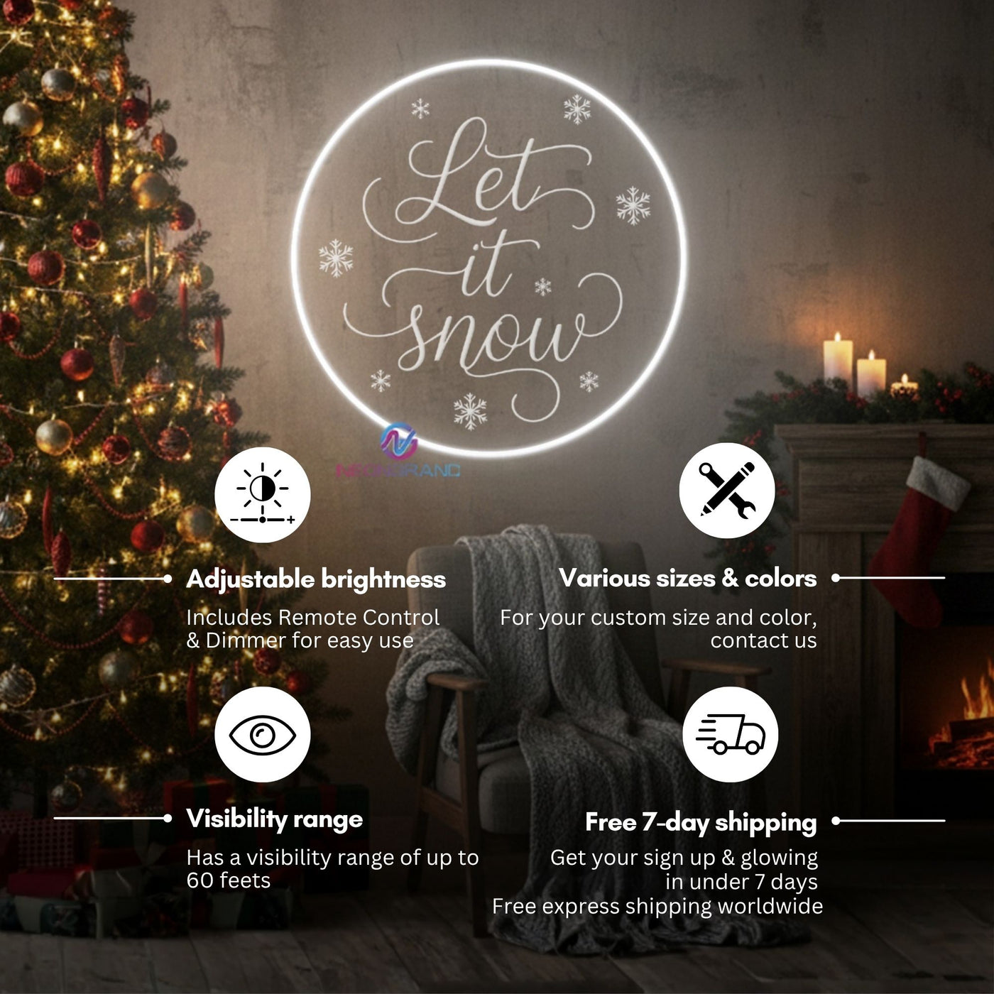 Let It Snow Neon Sign Engraving Christmas LED Light