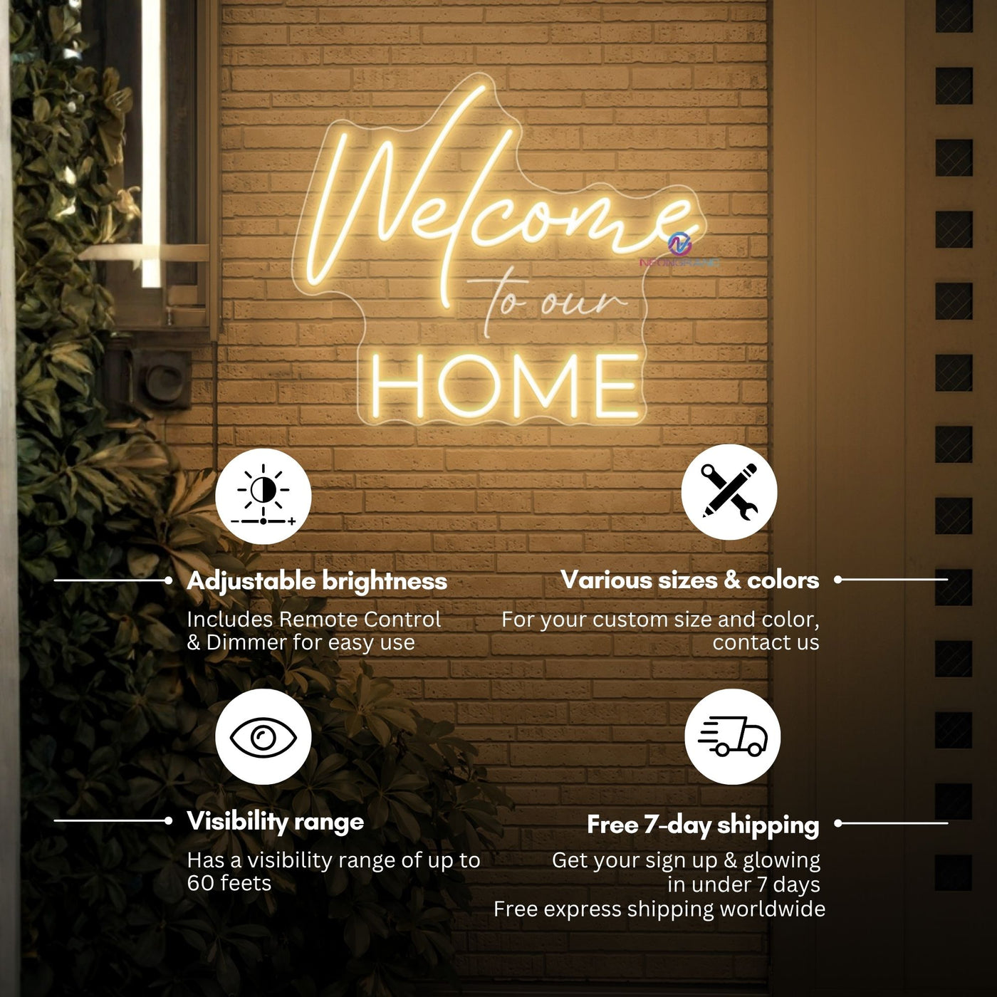 Welcome Home Neon Sign 3D Engraving LED Light