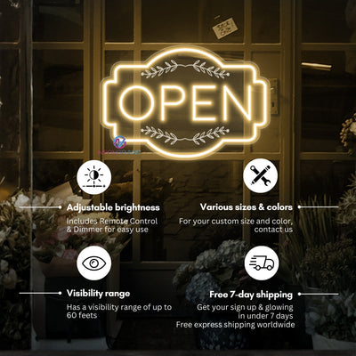 Retro Engraving Open Neon Sign Storefront LED Light