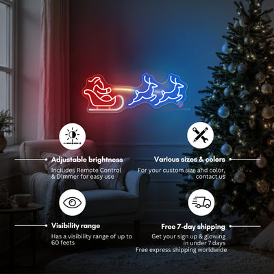 Santa Neon Sign Reindeer Sleigh LED Light For Christmas