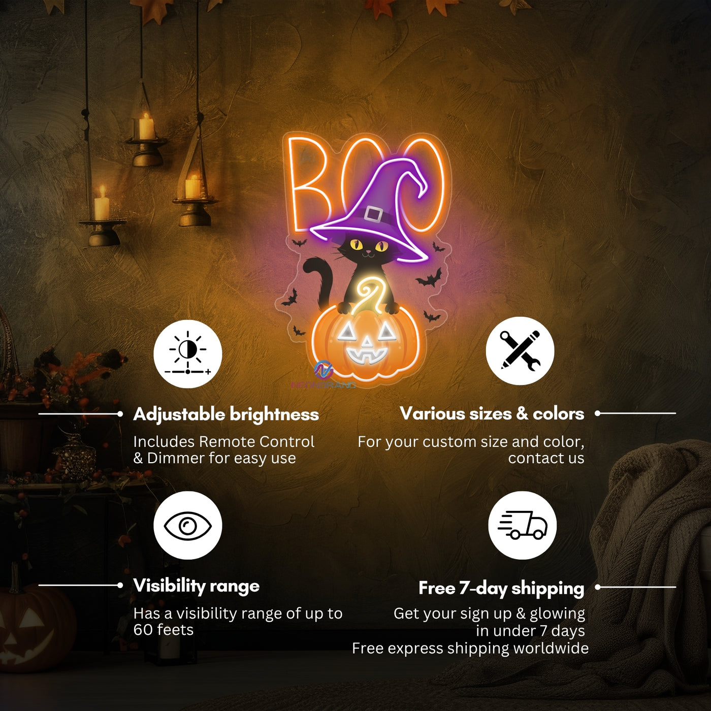 Neon Boo Sign UV Printing Halloween LED Light