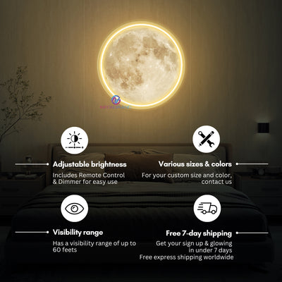 Full Moon Neon Sign UV Printing Inspirational LED Light