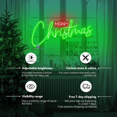 Merry Christmas Neon Sign Xmas Holiday LED Light