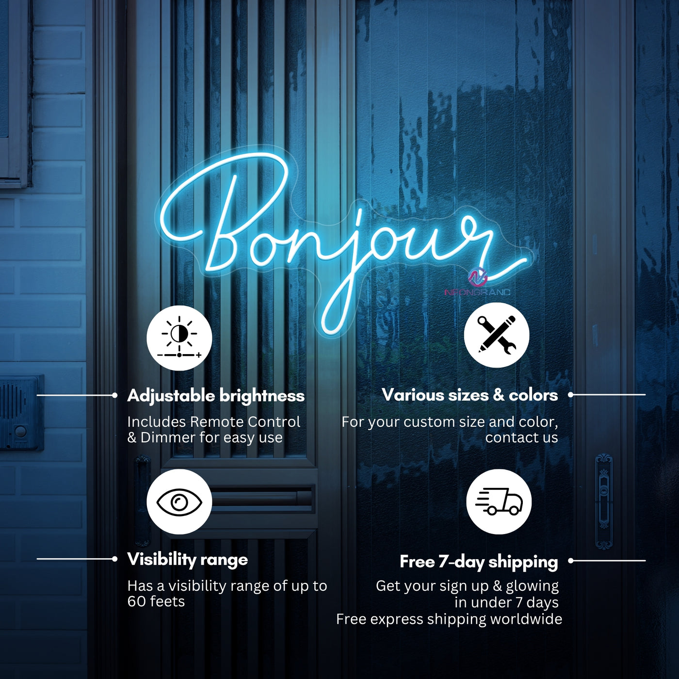 Bonjour Neon Sign Welcome LED Light For Storefront