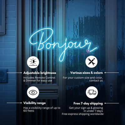Bonjour Neon Sign Welcome LED Light For Storefront