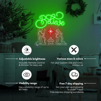 Believe Neon Sign Nativity Christmas LED Light