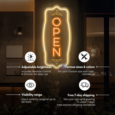 Vertical Vintage Open Neon Sign Storefront LED Light