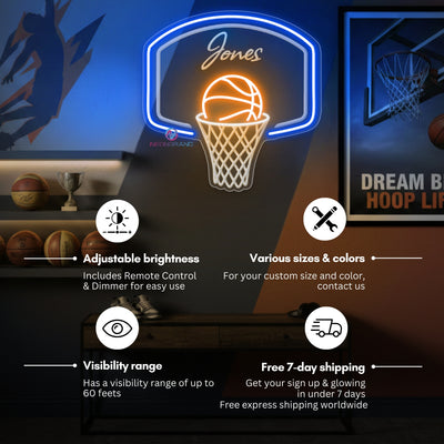 Custom Name Neon Sign Personalized Engraving Basketball LED Light