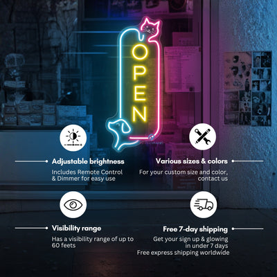 Vertical Pet Shop Open Sign Storefront LED Light For Business