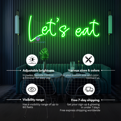 Let's Eat Neon Sign Restaurant LED Light For Kitchen