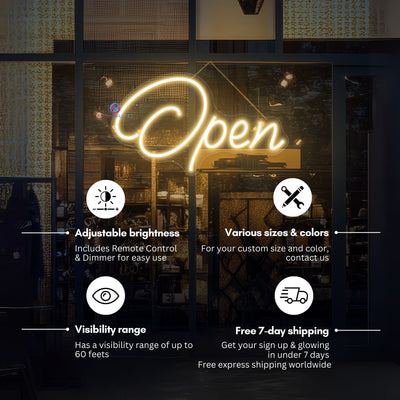 Neon Open Sign Aesthetic Storefront LED Light For Business
