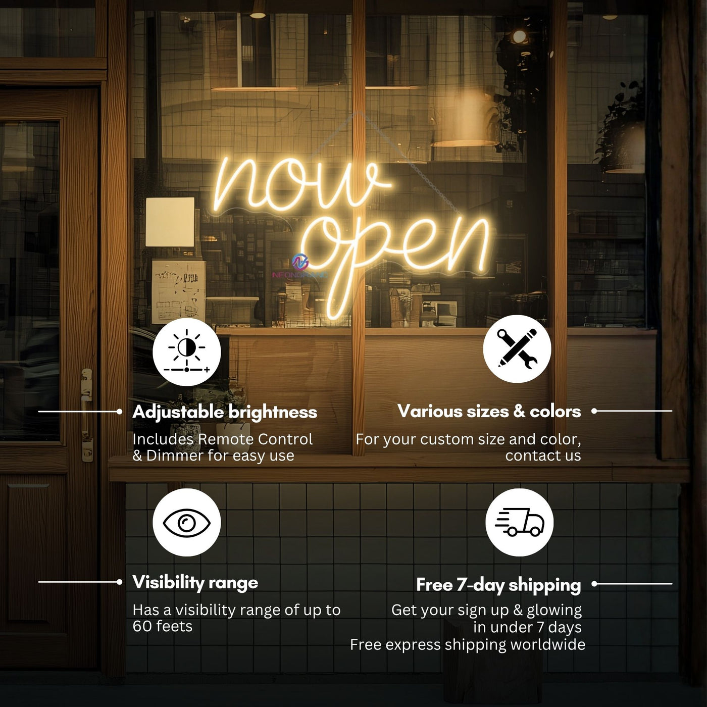 Now Open Neon Sign Vintage Storefront LED Light For Business