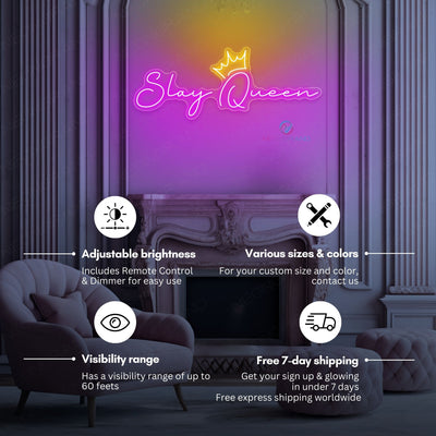 Slay Queen Neon Sign Crown Inspirational Large LED Light