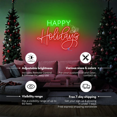 Happy Holidays Neon Sign Engraving Christmas LED Light