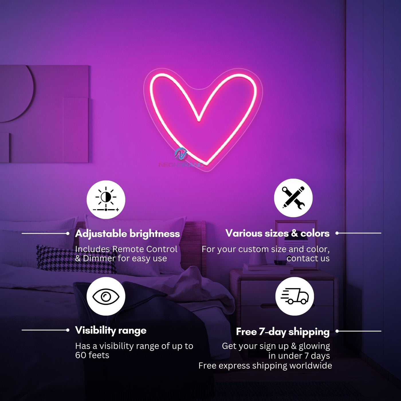 Neon Heart Light Love LED Neon Sign