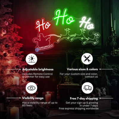 Ho Ho Ho Neon Sign Santa Sleigh LED Light For Christmas