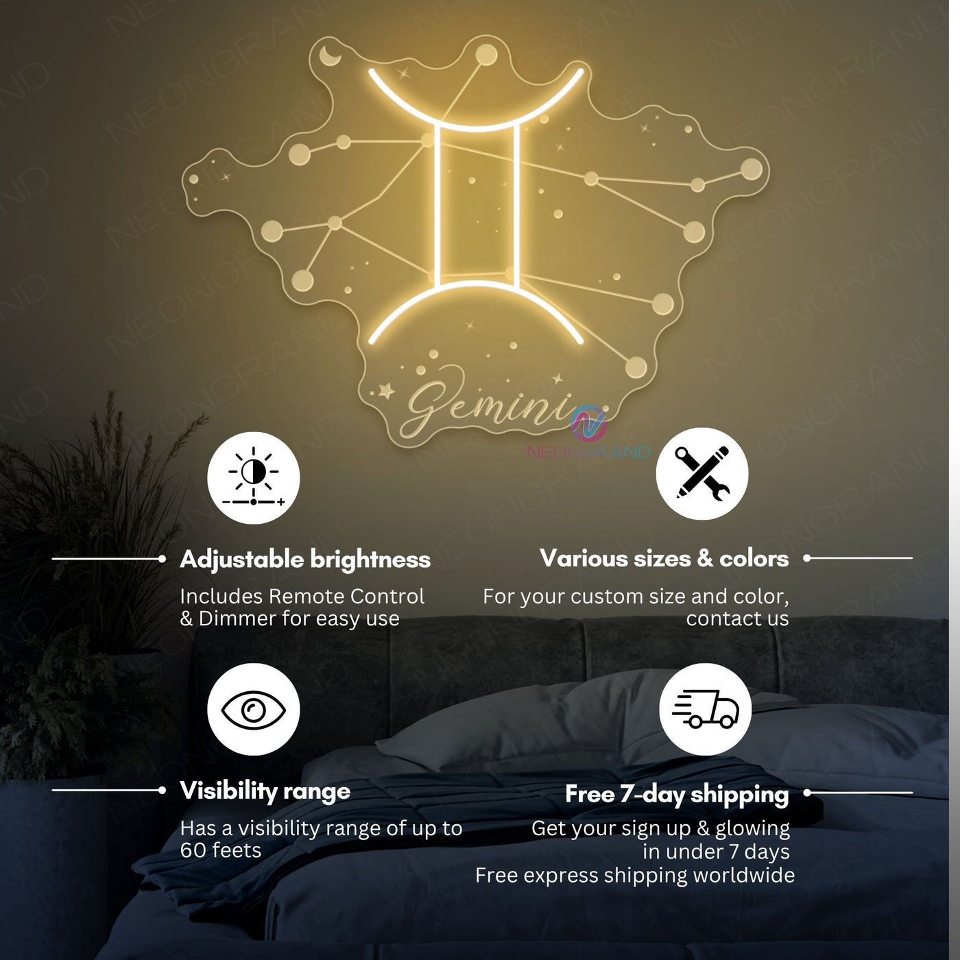 Gemini Neon Sign Zodiac Inspirational LED Light