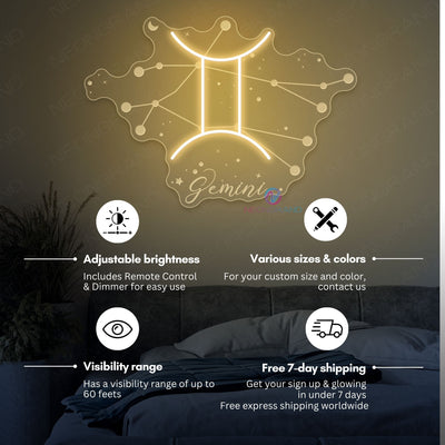 Gemini Neon Sign Zodiac Inspirational LED Light