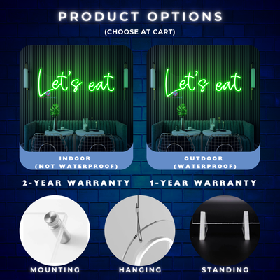 Let's Eat Neon Sign Restaurant LED Light For Kitchen