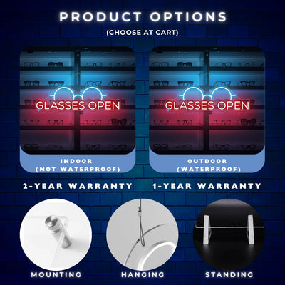 Glasses Open Neon Sign Optical Storefront LED Light