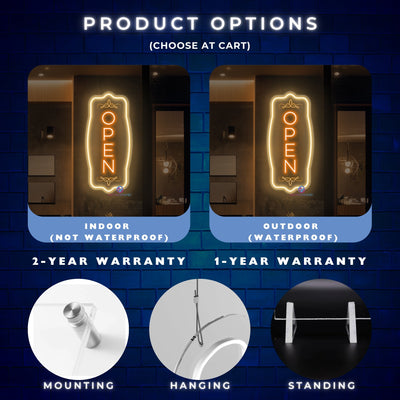 Vertical Vintage Open Neon Sign Storefront LED Light