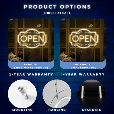 Retro Engraving Open Neon Sign Storefront LED Light