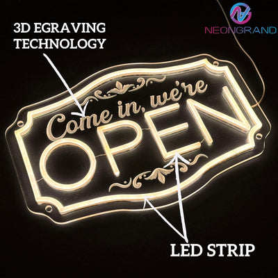 Come In We Are Open Neon Sign 3D Engraved LED Light (ADAPTER)