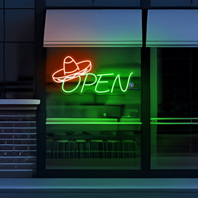 Open Mexican Hat Neon Sign Storefront Led Light