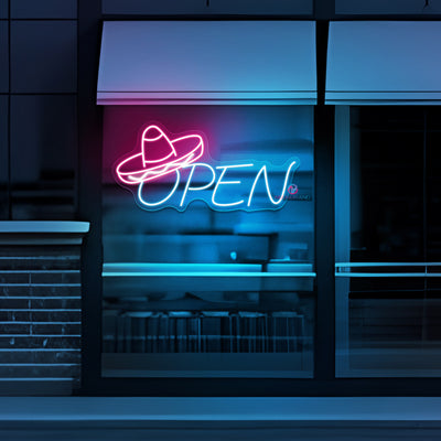 Open Mexican Hat Neon Sign Storefront Led Light