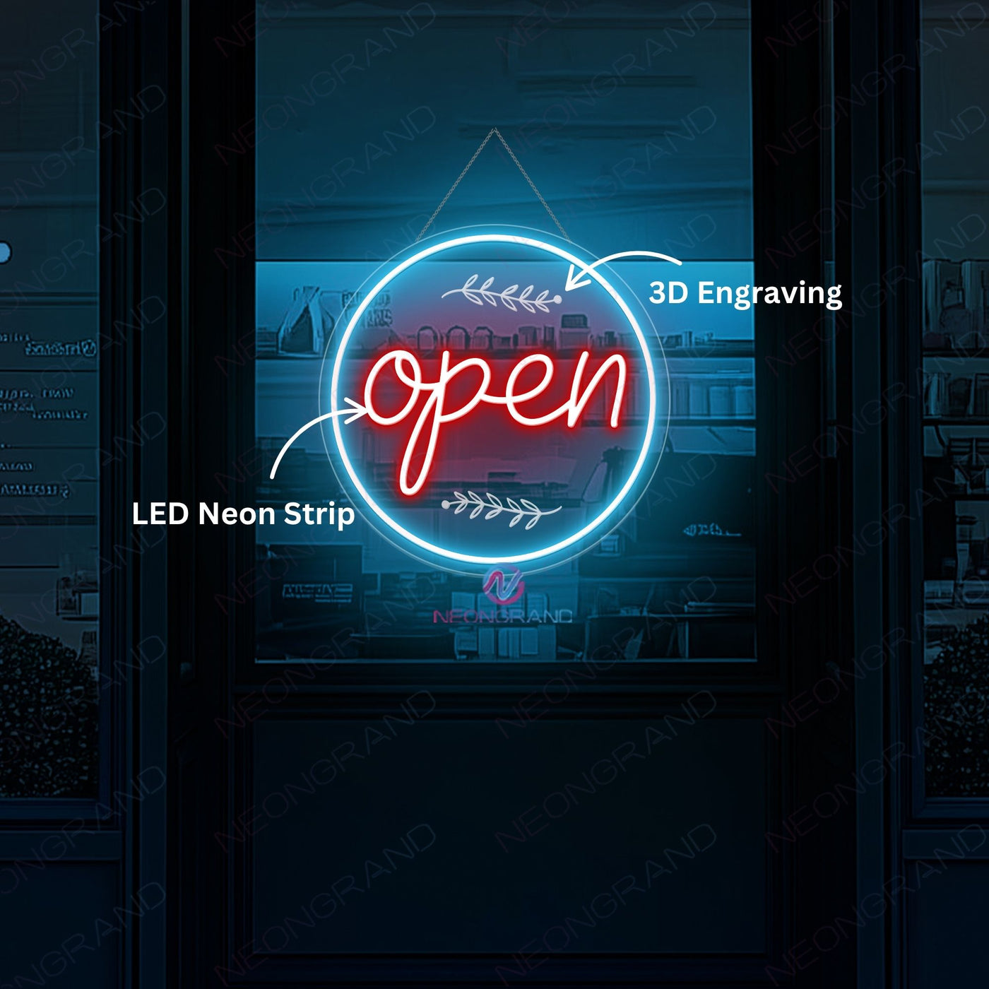 Vintage Neon Open Sign Engraving Storefront LED Light