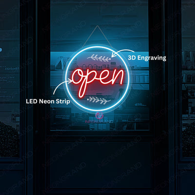 Vintage Neon Open Sign Engraving Storefront LED Light