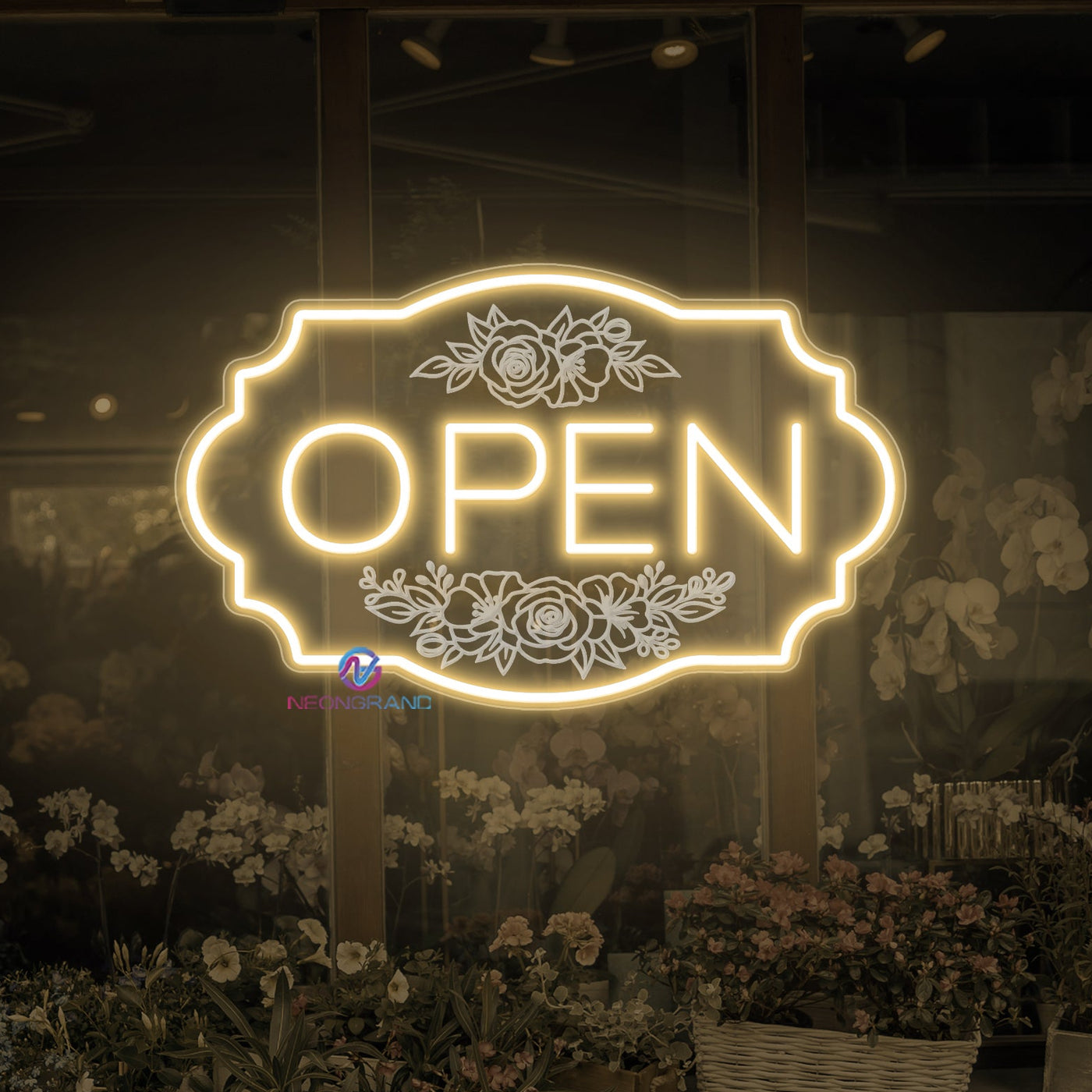 Florist Open Neon Sign Flower Shop Storefront LED Light