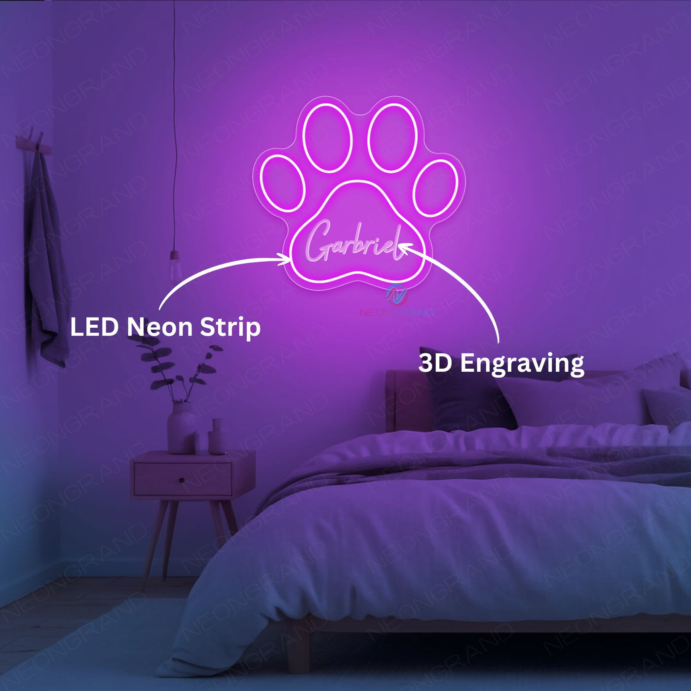 Paw Neon Sign Custom Personalized Name LED Light