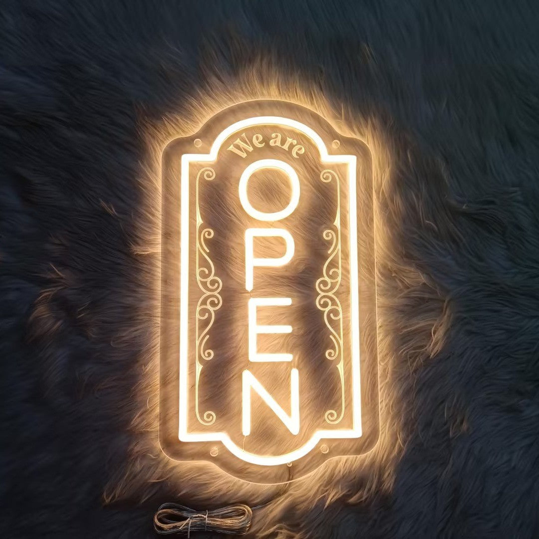 Large 3D Engraving Vertical Open Neon Sign Business LED Light Super Bright