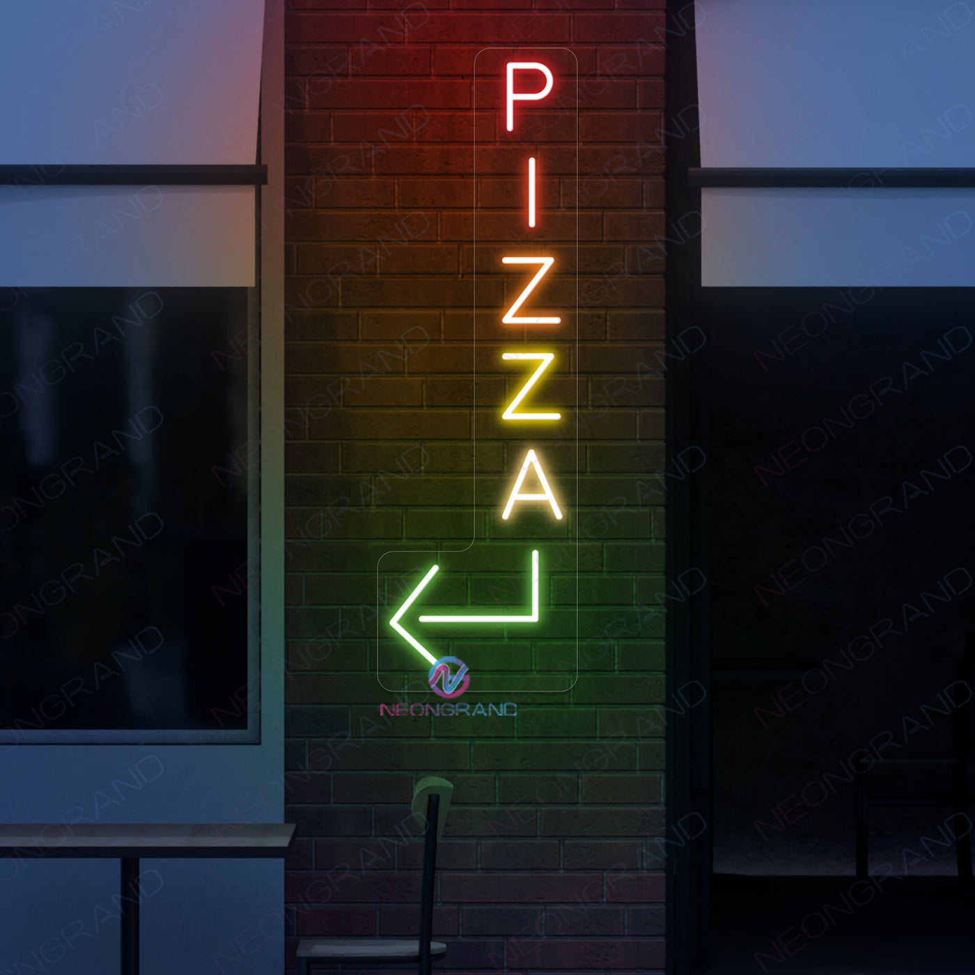 Pizza Neon Sign Vertical Arrow LED Light