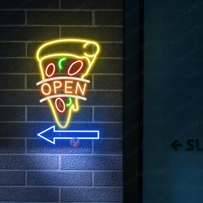 Pizza Open Neon Sign Vertical Arrow LED Light