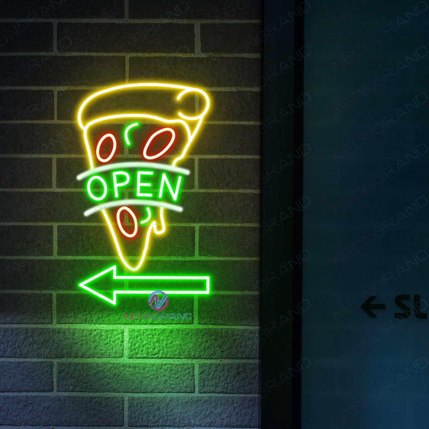 Pizza Open Neon Sign Vertical Arrow LED Light