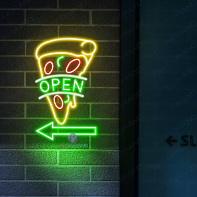 Pizza Open Neon Sign Vertical Arrow LED Light