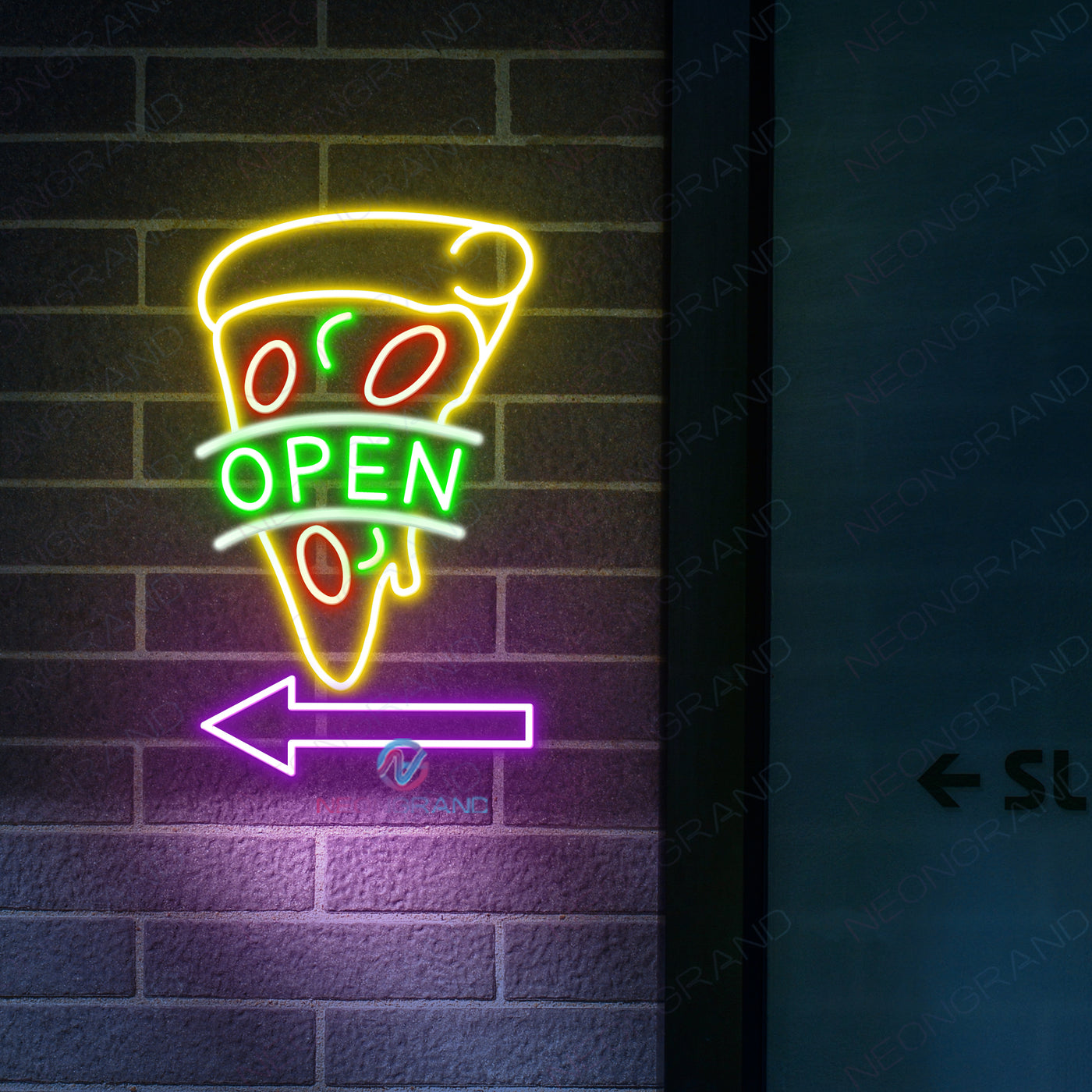 Pizza Open Neon Sign Vertical Arrow LED Light